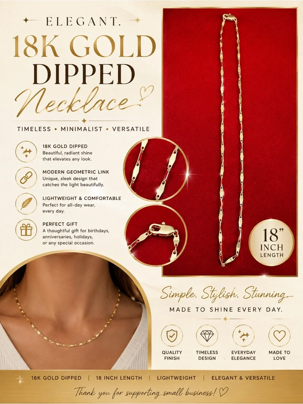 18” 18K Gold Dipped, Geometric Link Necklace
